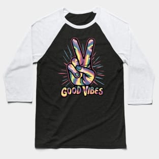 "Neon Tie-Dye Peace Sign Hand" - Retro Cute Hipster Baseball T-Shirt